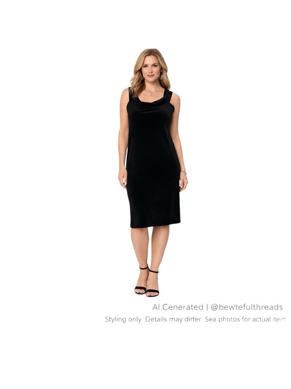 Effortless Black Travel Column Dress Linda Lundstrom Velour Cowl Neck M